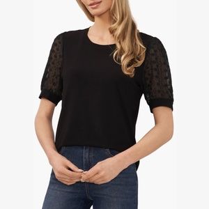 NEW / UNUSED CeCe Women's Short Puff-Sleeve Mixed Media Knit Top